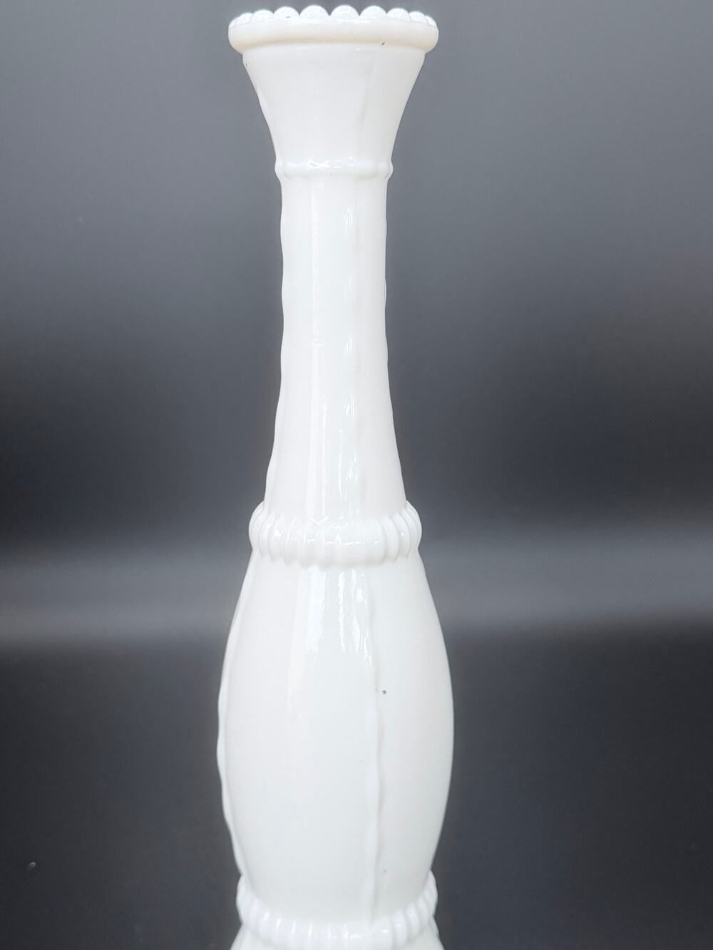 Vintage Hazel Atlas Milk Glass Bead & Stitch Bud Vase 10.5 in MCM